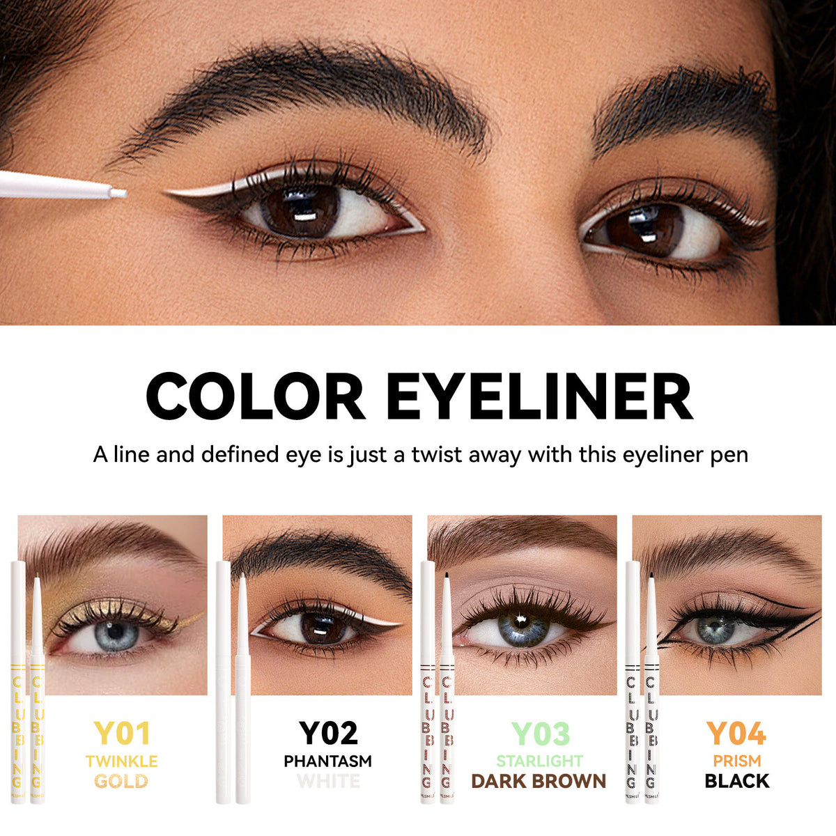Waterproof Eyeliner Pencil Gold White Black Colorful Smudge-Proof Long Lasting