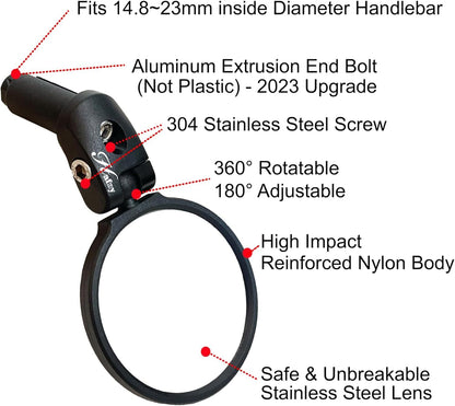 Hafny Bar End Bike Mirror Stainless Steel Lens Bicycle Mirror(Black 68 Diameter)