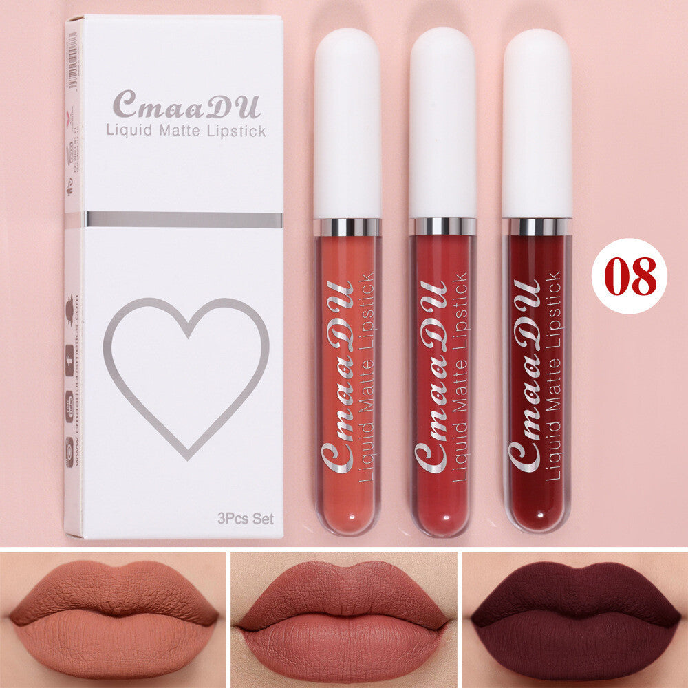 3pcs Matte Liquid Lipstick Set Transfer Proof Long Lasting Non-Sticky Lip Gloss
