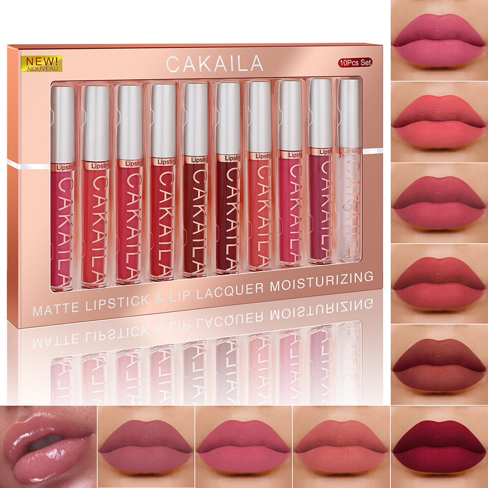 10 Colors Velvet Matte Liquid Lipstick Waterproof Non-Stick Lip Gloss Gift Set