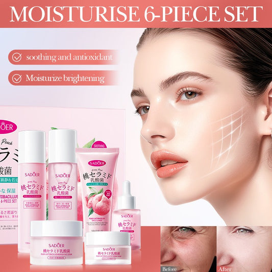 SADOER Peach & Probiotics Skincare Set 6pcs Hydrating Gift Box Makeup for Women