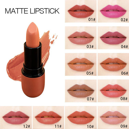 12-Color Bullet Lipstick ✨ Velvet Matte Finish 💋 Transfer-Resistant & Creamy