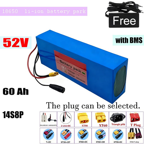 52V 60Ah 14S8P Li-ion Battery Pack with BMS for High-Power E-Bike E-Scooter