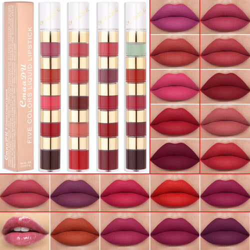 5 Colors 5 in 1 Liquid Lipstick Magic Lip Gloss Matte & Waterproof Long Lasting
