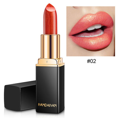 Color-Changing Pearl Lipstick Glitter Shine Metallic Gold Plated Waterproof