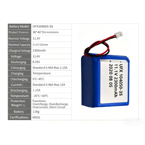 11.1V 2.3Ah 3S Li-Polymer Battery Pack for Vehicle Power Supply Car DVR System