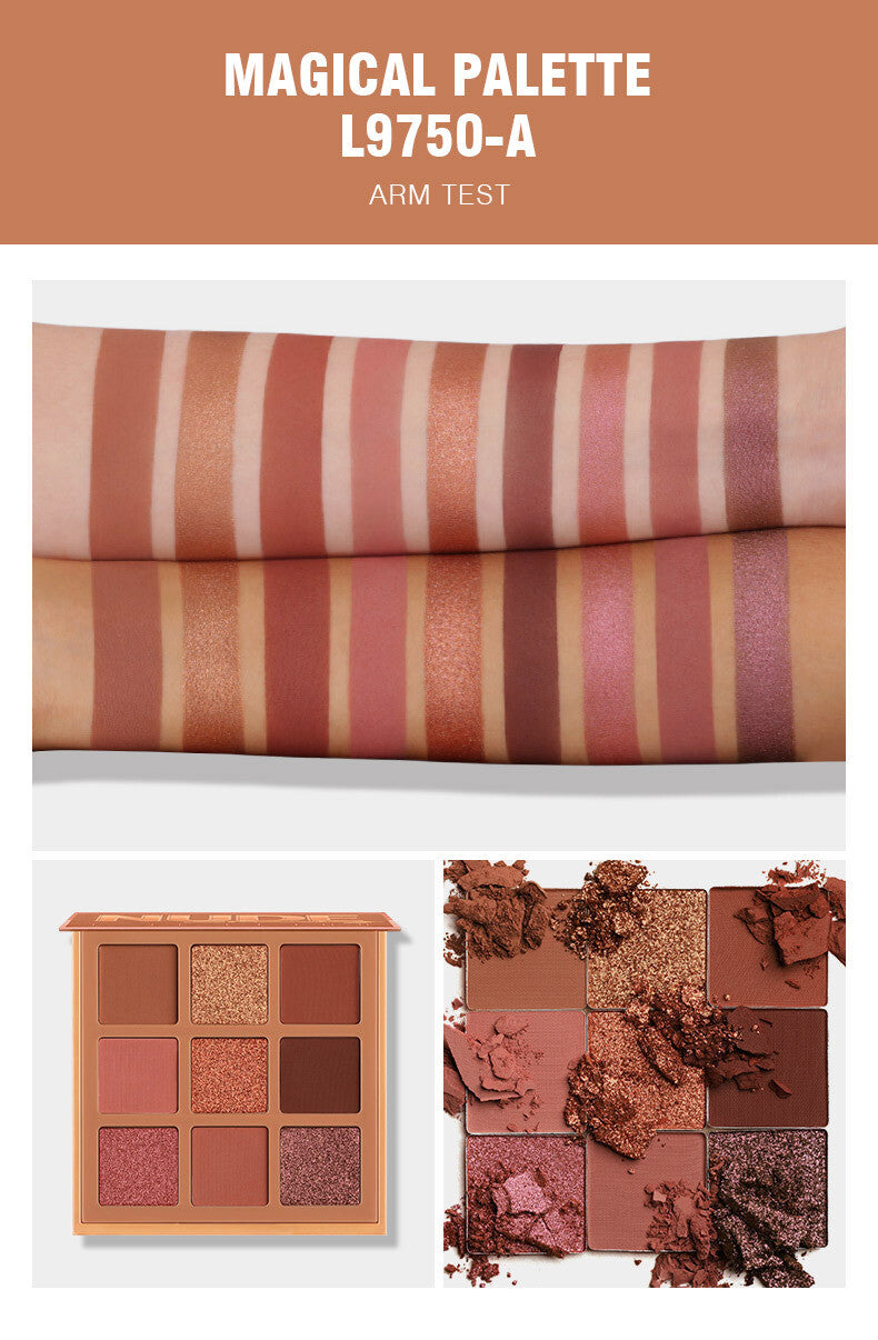 9-Color Eye Shadow Palette - Matte & Shimmer, Longwear, No Fallout Eyeshadow