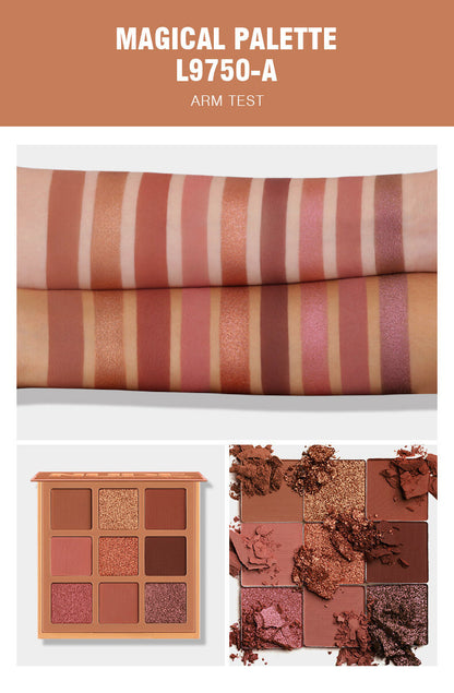 9-Color Eye Shadow Palette - Matte & Shimmer, Longwear, No Fallout Eyeshadow
