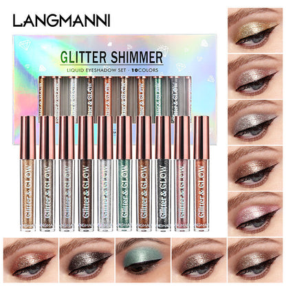10-Color Gift Set Holographic Liquid Eyeshadow - Pearlized, Longwear Eye Shadow