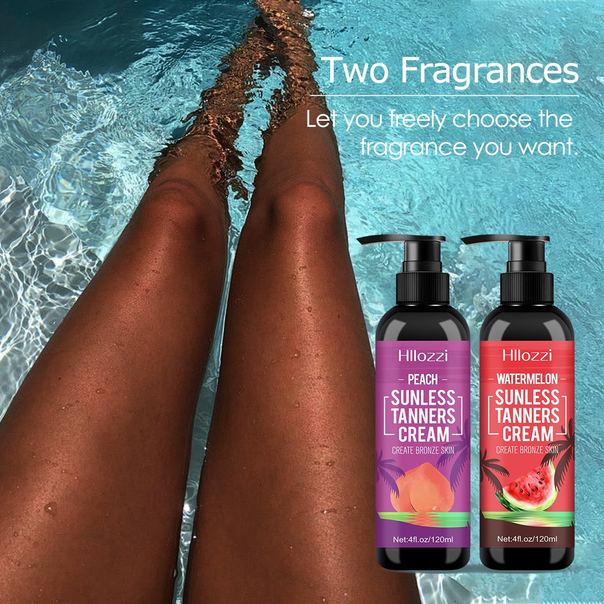 Peach & Watermelon Self-Tanning Lotion - Sunless Bronzer, Hydrating Dark Tan