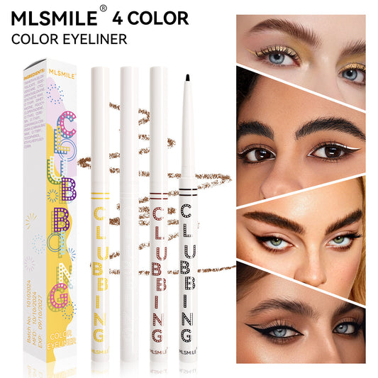 4-Color Eyeliner Pencil Set - Gold/White/Black/Vivid, Waterproof, Smudge-Free