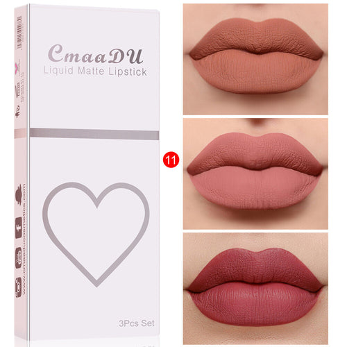 3pcs Matte Liquid Lipstick Set Transfer Proof Long Lasting Non-Sticky Lip Gloss