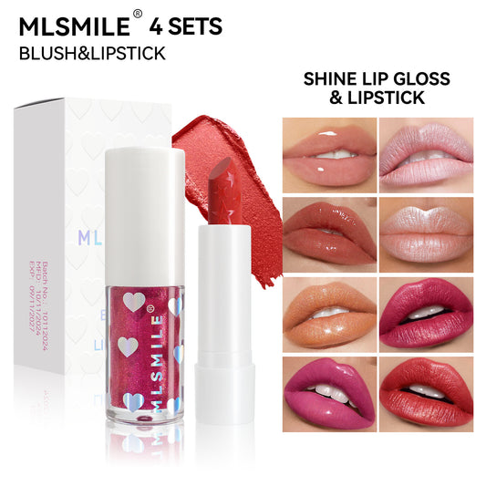 2pcs Lip Gloss & Lipstick Set Hydrating Pearlescent Finish Velvet Shine