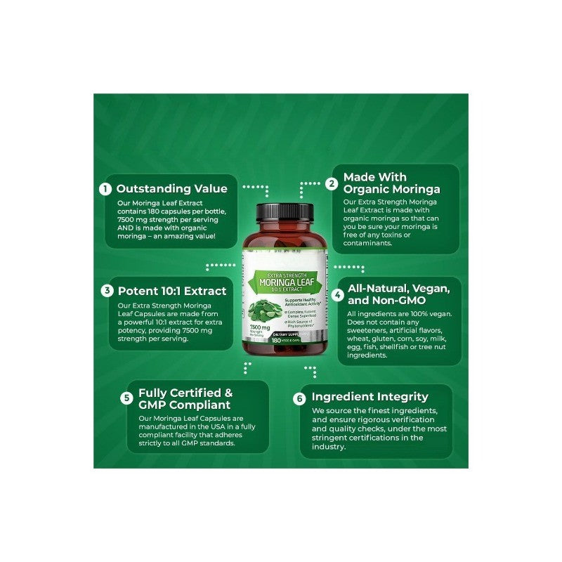 Organic Moringa Capsules Pure Plant Nutrients and Antioxidant Support