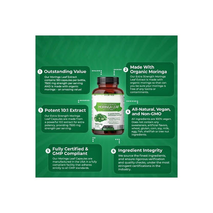 Organic Moringa Capsules Pure Plant Nutrients and Antioxidant Support