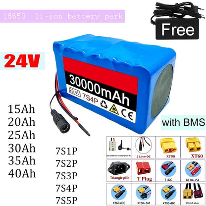 24V 7S4P Rechargeable Li-ion Battery Pack 15Ah 20Ah 30Ah 40Ah for E-Bike Scooter
