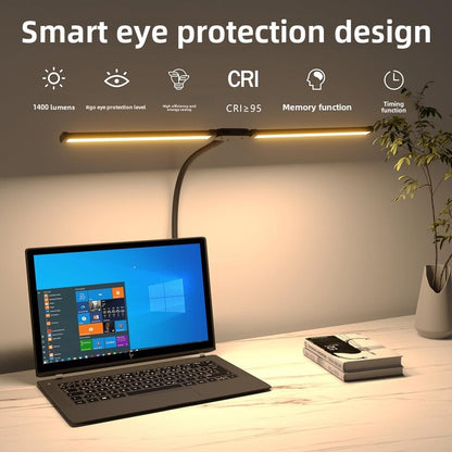 LED Desk Lamp Adjustable Gooseneck Dual Head Clip-On Eye Protection Study Light
