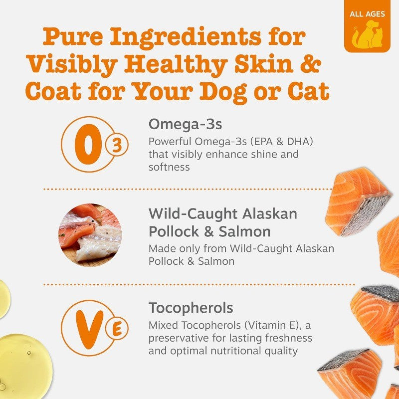 Omega 3 Fish Oil for Dogs & Cats with Pollock & Salmon, Skin & Coat Support