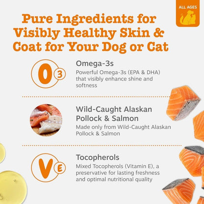 Omega 3 Fish Oil for Dogs & Cats with Pollock & Salmon, Skin & Coat Support