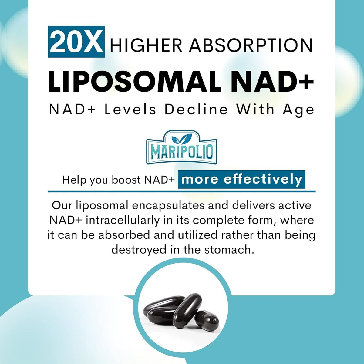 Liposomal NAD+ Supplement 1000mg for Energy, Brain Function & DNA Support