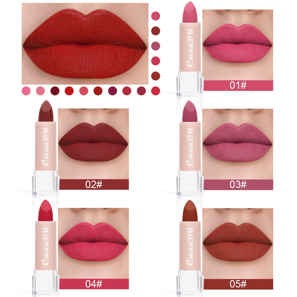 15-Color Matte Lipstick - Waterproof, Long-Lasting, Non-Stick Vegan