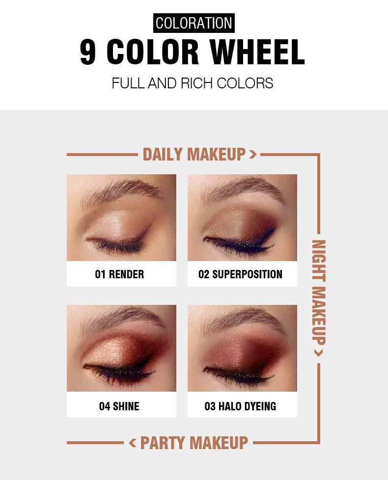 9-Color Eye Shadow Palette - Matte & Shimmer, Longwear, No Fallout Eyeshadow