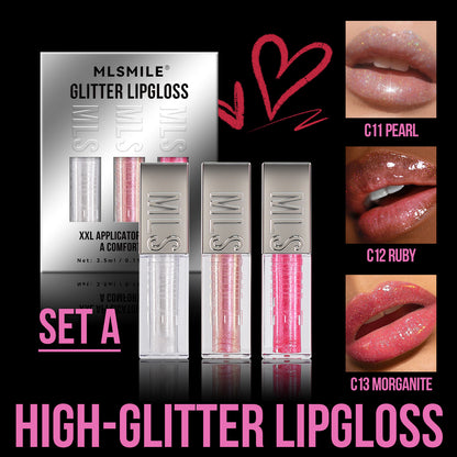 3pcs/set Mirror Pearl Lip Gloss Long Lasting Moisturizing Lipstick Shine Glitter