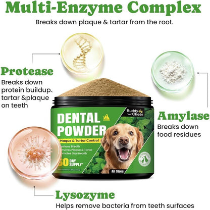 Dog Dental Care Powder for Fresh Breath & Plaque Control with Enzymes, Mint