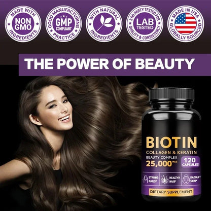 Biotin Collagen Keratin Capsules for Hair Strength and Nail Health Support