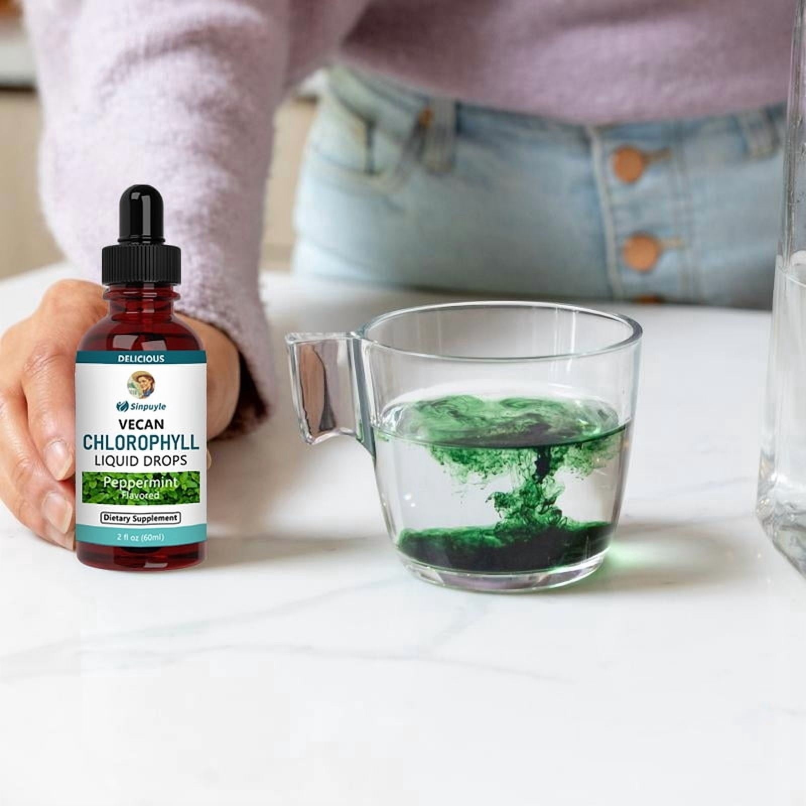 Sinpuyle Vegan Chlorophyll Liquid Drops,Peppermint Flavored,1Bottle 2fl oz 60ml