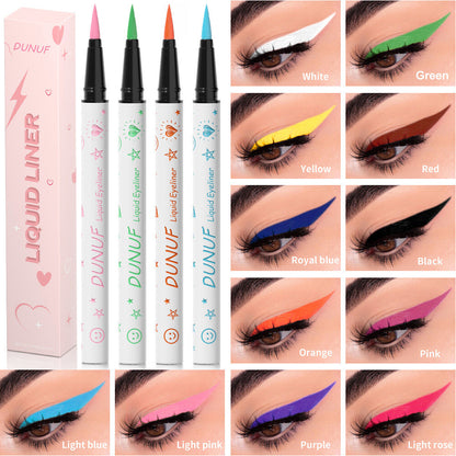 12-Color Liquid Eyeliner - Waterproof, Quick-Dry, Smudge-Proof Makeup for Women