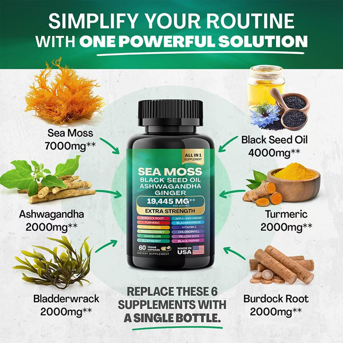 Nori Seaweed Capsules Iodine Rich Supplement for Thyroid Mineral Support
