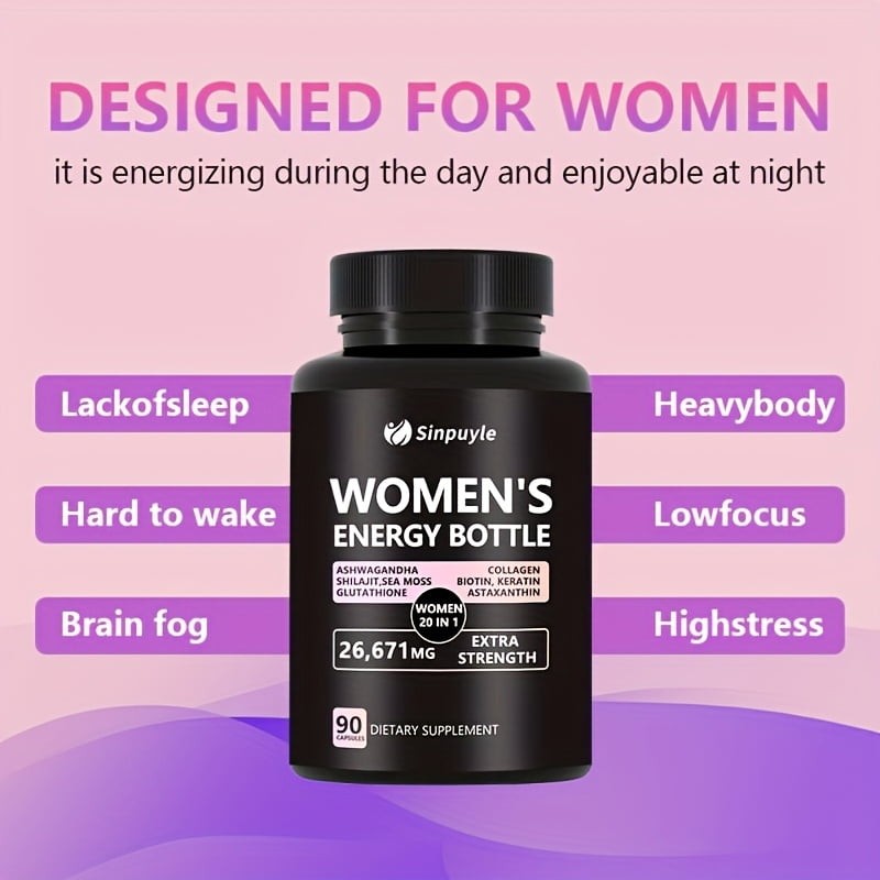 Sinpuyle Women's Extra Strength Energy&Wellness Supplement-1 Bottle 90 Capsules