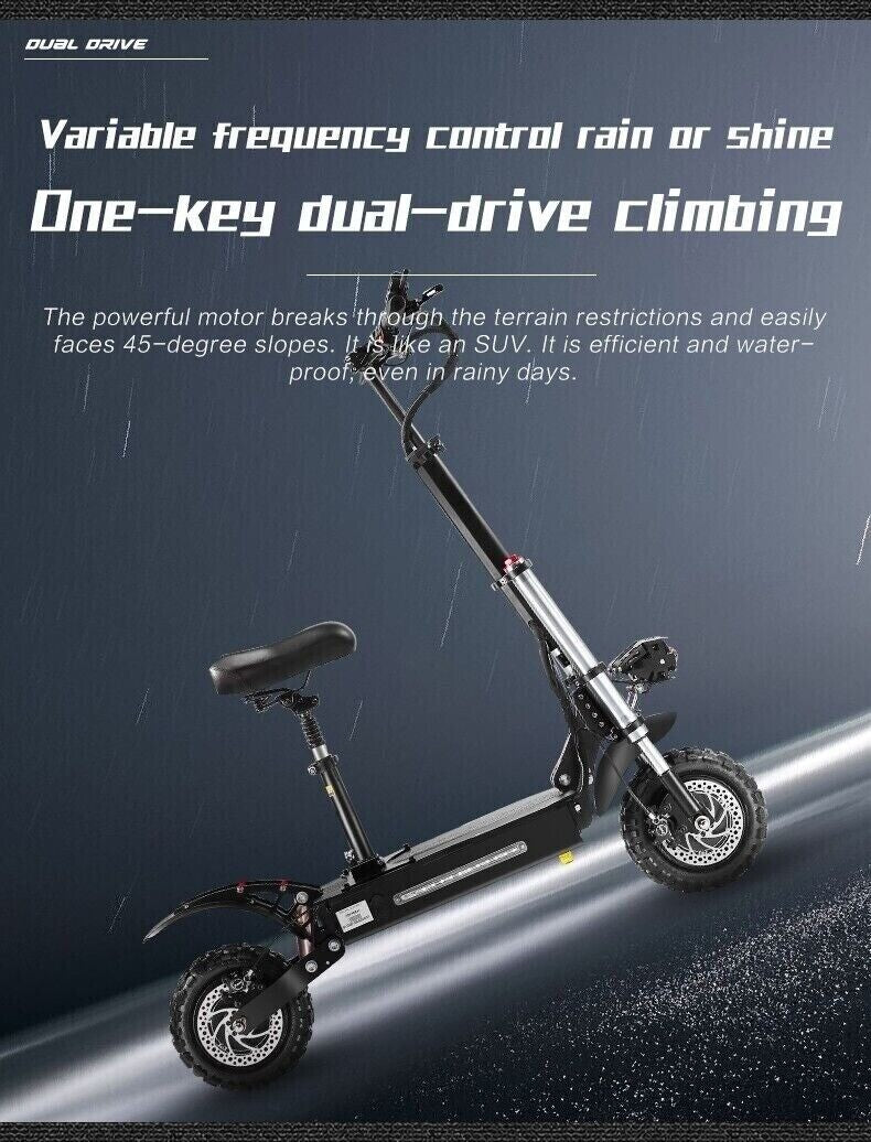 Folding Off-Road 11" Electric Scooters For Adults with Seat Dual Motor 80KM/H