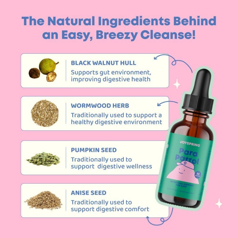 Kids Herbal Digestive Drops with Black Walnut Extract, Alcohol-Free & Raspberry