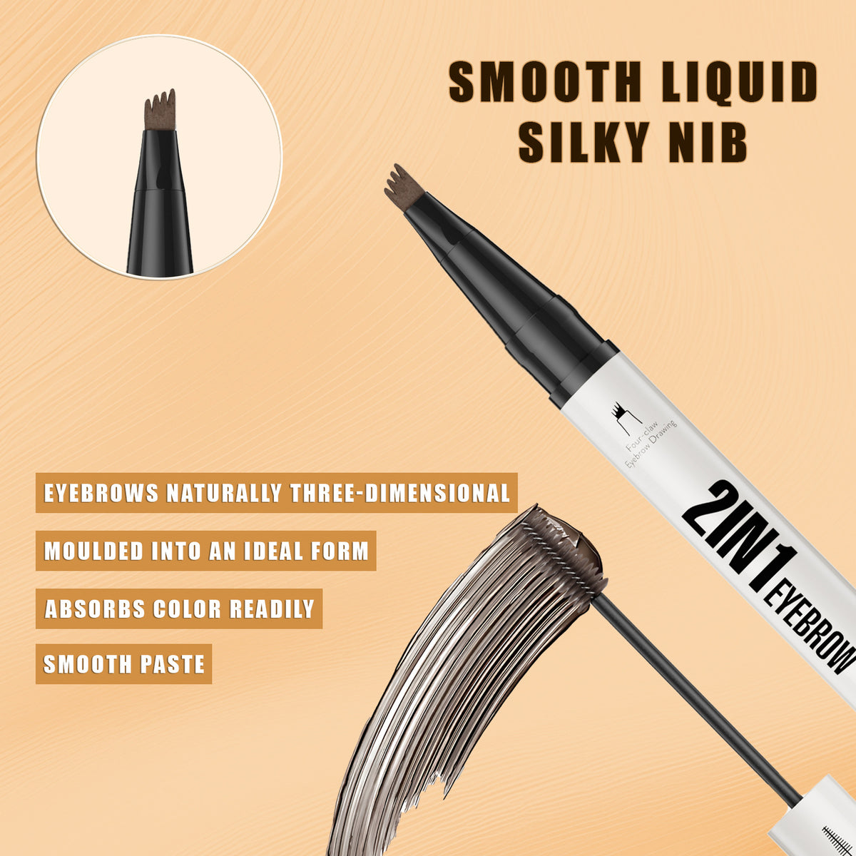 Fork Tip Liquid Eyebrow Liner - Waterproof, Sweatproof, Natural Hair Strokes