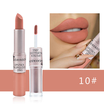 2-in-1 Lipstick & Lip Gloss Matte & Glossy Double Ended Waterproof Long Lasting