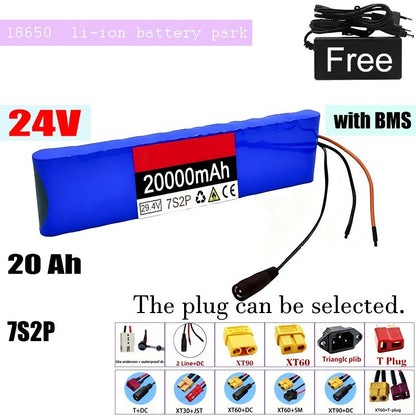 24V 20Ah 7S2P Li-ion Battery High Capacity with BMS for E-Bike E-Scooter