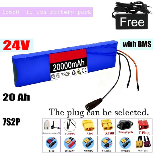 24V 20Ah 7S2P Li-ion Battery High Capacity with BMS for E-Bike E-Scooter