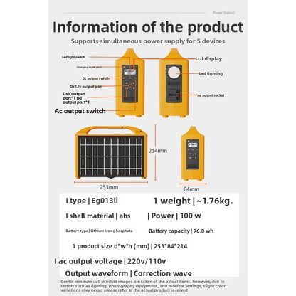 100W Solar Power Station Lightweight Portable for Outdoor Emergency Use