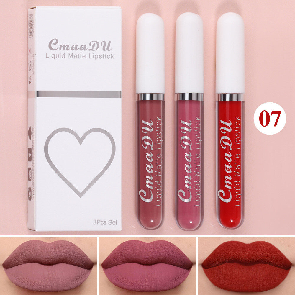 3pcs Matte Liquid Lipstick Set Transfer Proof Long Lasting Non-Sticky Lip Gloss