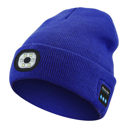 Bluetooth LED Beanie Hat with Music Speakers Mic Rechargeable Cap Head Lamp Gift