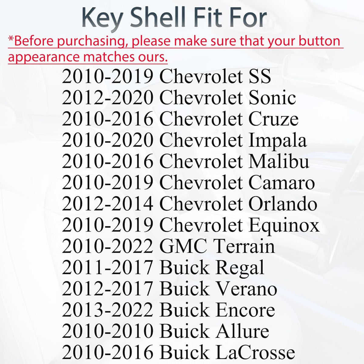 Key Fob Shell Case Replacement Fits Chevy Keyless Remote Control Key Pad Cover