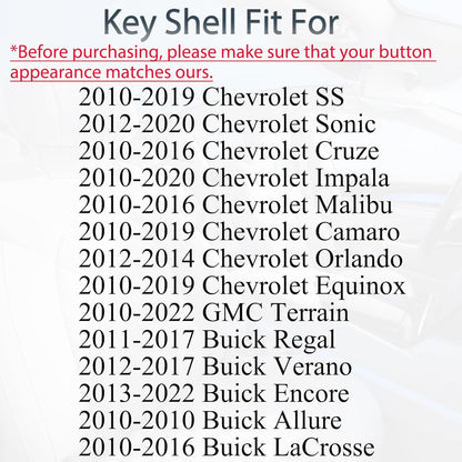 Key Fob Shell Case Replacement Fits Chevy Keyless Remote Control Key Pad Cover