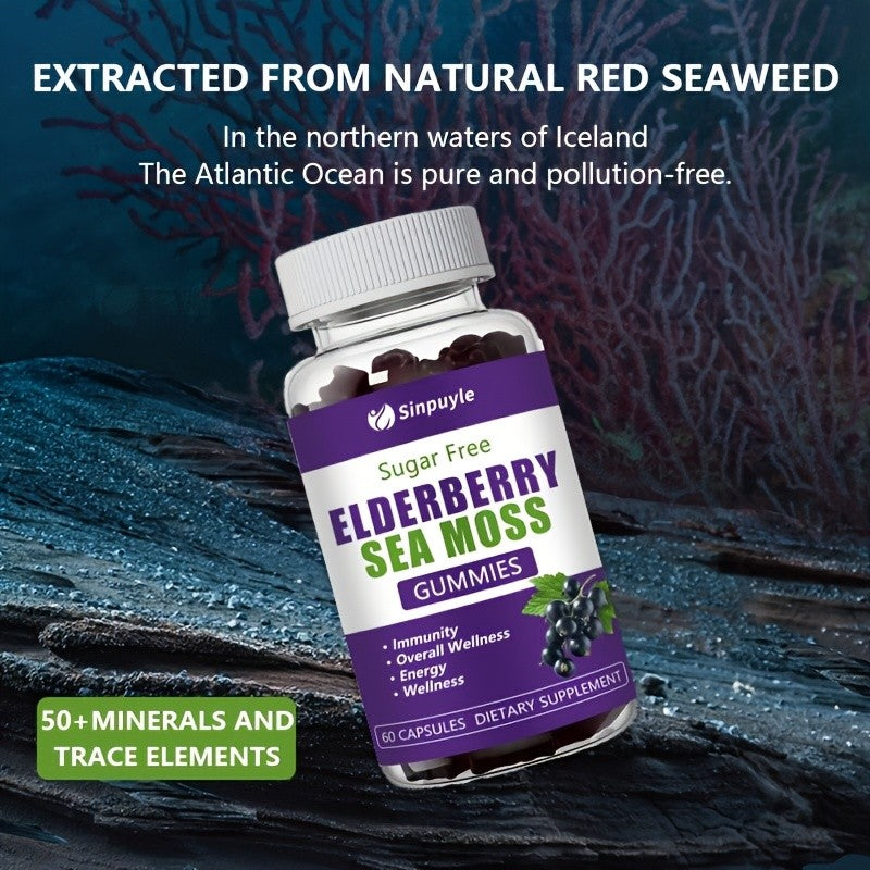 Sinpuyle Sugar Free Elderberry Sea Moss Gummies Energy Boost Supplement-1 Bottle