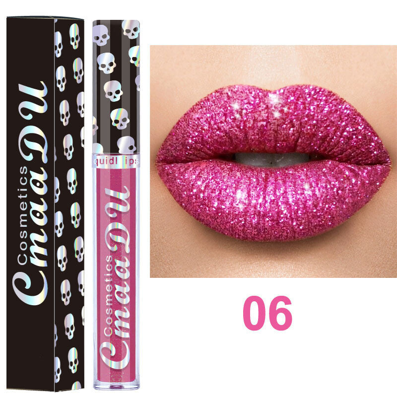 Laser Skull Lip Gloss - Metallic Shimmer, Glitter Lipstick, Party Makeup Purple