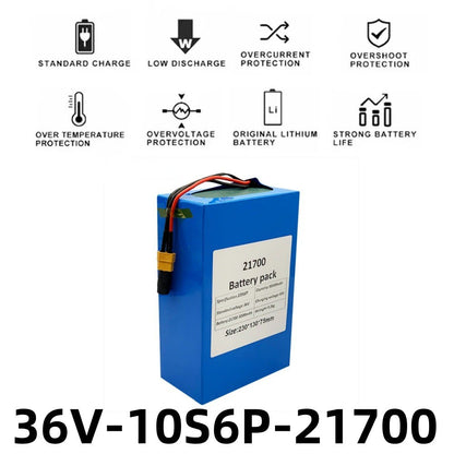 36V 30000mAh 1000W Li-ion Battery 10S6P w/BMS, for Electric Bicycle E-Bike
