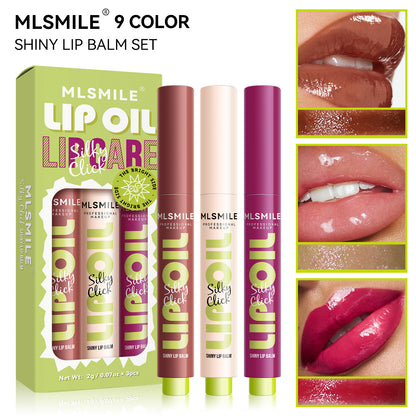 (*3 PCS/SET*) Makeup Press Lipstick Solid Lip Gloss Moisturizing Mirror Lip Oil