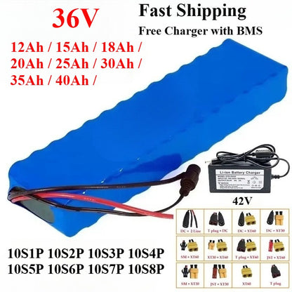 36V 10S8P 40Ah Rechargeable Lithium Battery Pack with BMS for E-Scooter E-bike