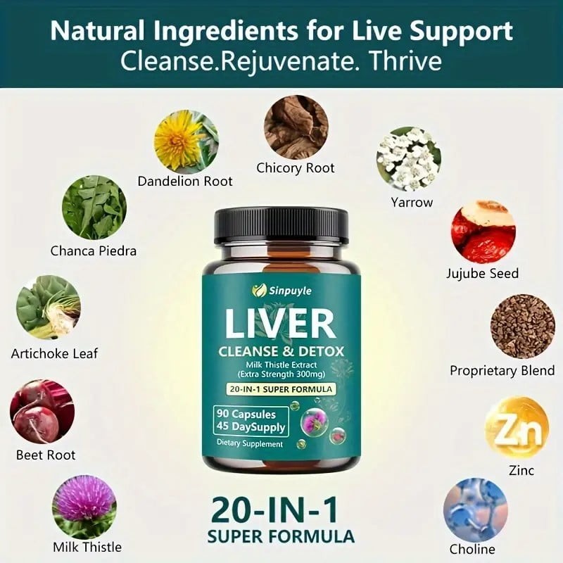 Sinpuyle Liver Cleanse & Detox Supplement-1 Bottle 90 Capsules (45 Day Supply)